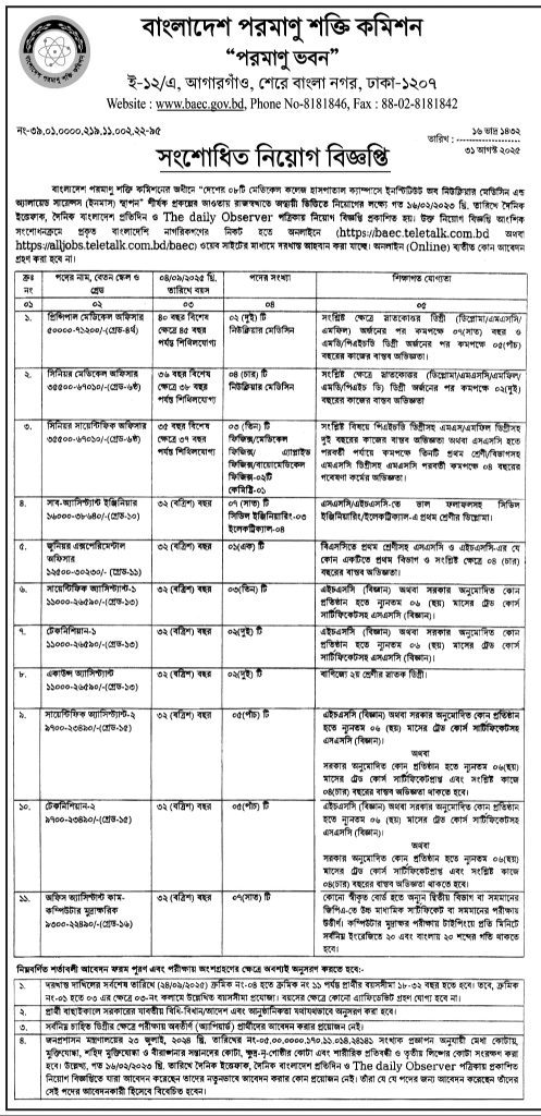 বাংলাদেশ পরমাণু শক্তি কমিশন নিয়োগ ২০২৫