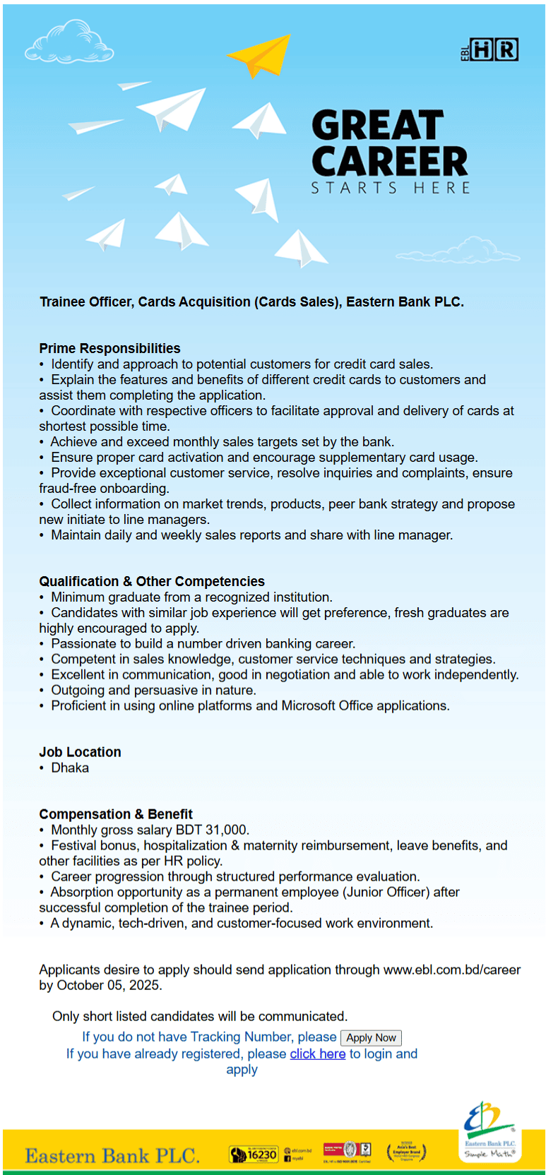 Eastern Bank PLC job circular 2025