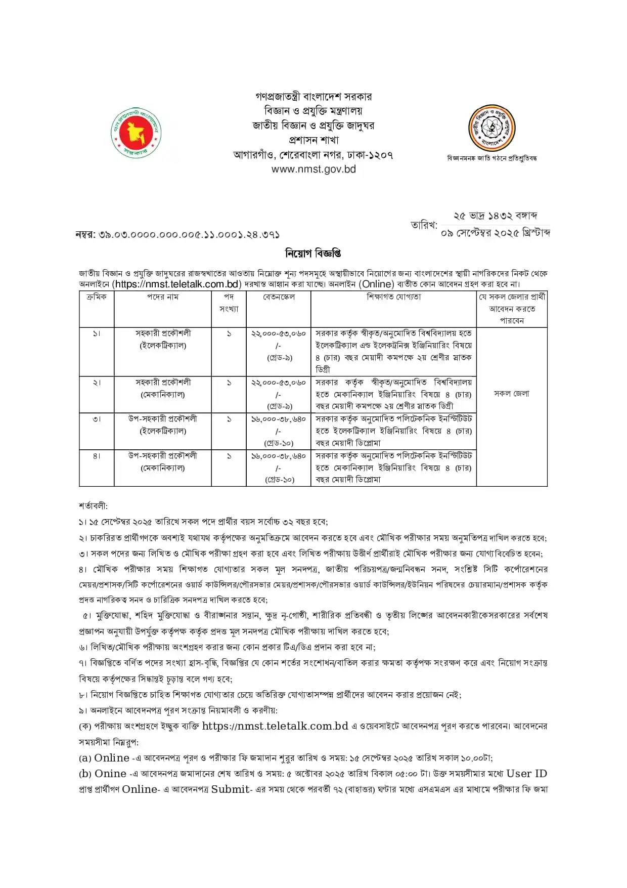 National Museum Of Science and Technology Job Circular 2025