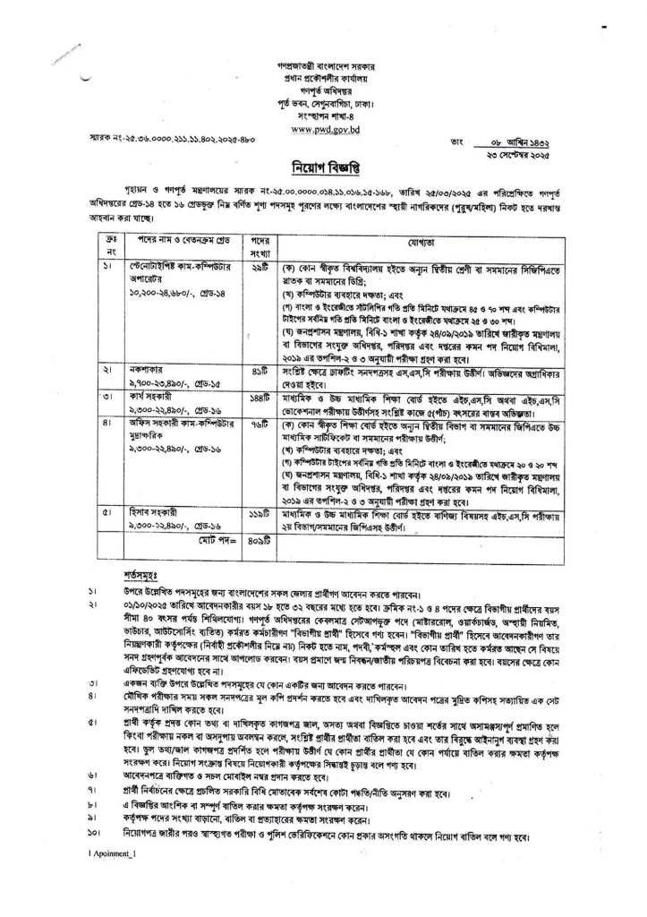 Public Works Department Job Circular 2025