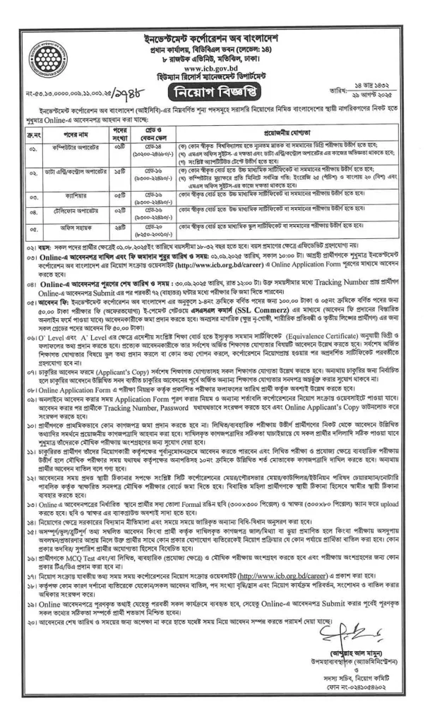 Investment Corporation of Bangladesh Job Circular 2025