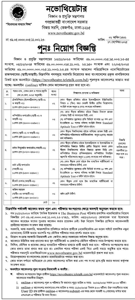 Novotheater Job Circular 2025