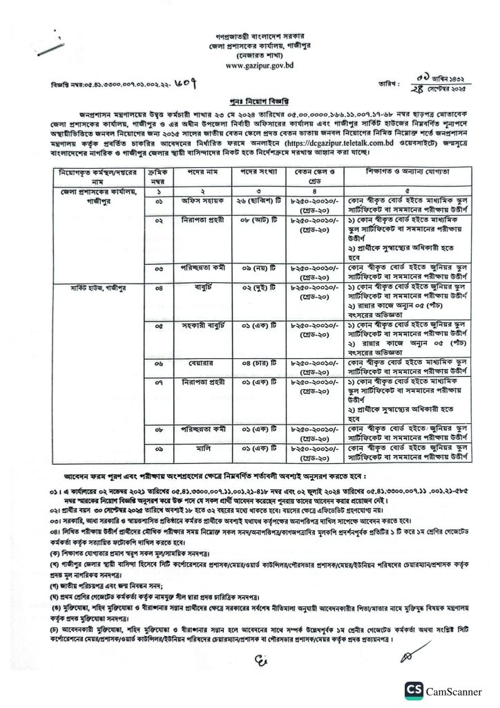 ৫৩টি পদে গাজীপুর জেলা প্রশাসকের কার্যালয় নিয়োগ ২০২৫|Gazipur Dc Office Job Circular 2025