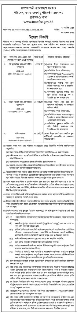 পরিবেশ বন ও জলবায়ু পরিবর্তন মন্ত্রণালয় নিয়োগ বিজ্ঞপ্তি ২০২৫