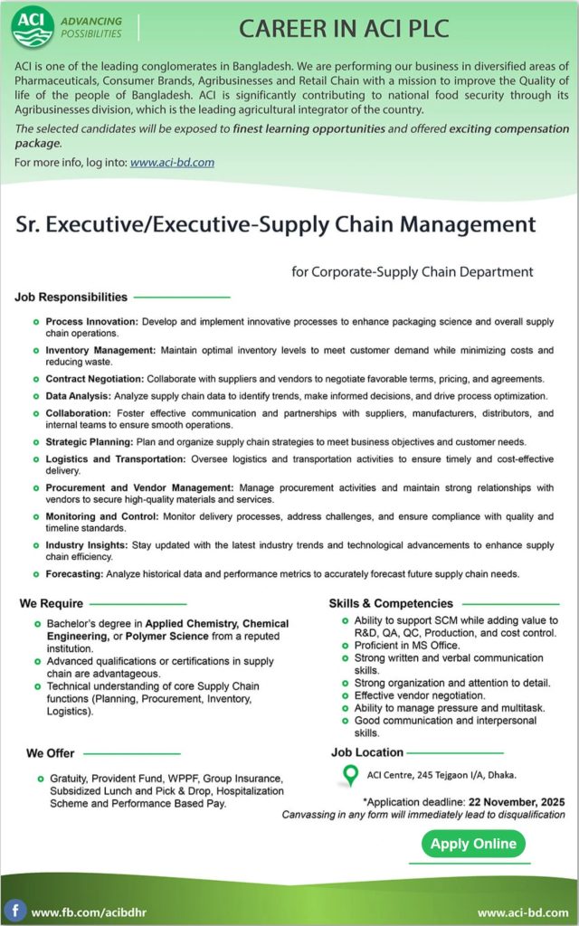 এসিআই নিয়োগ বিজ্ঞপ্তি ২০২৫|ACI Job Circular 2025